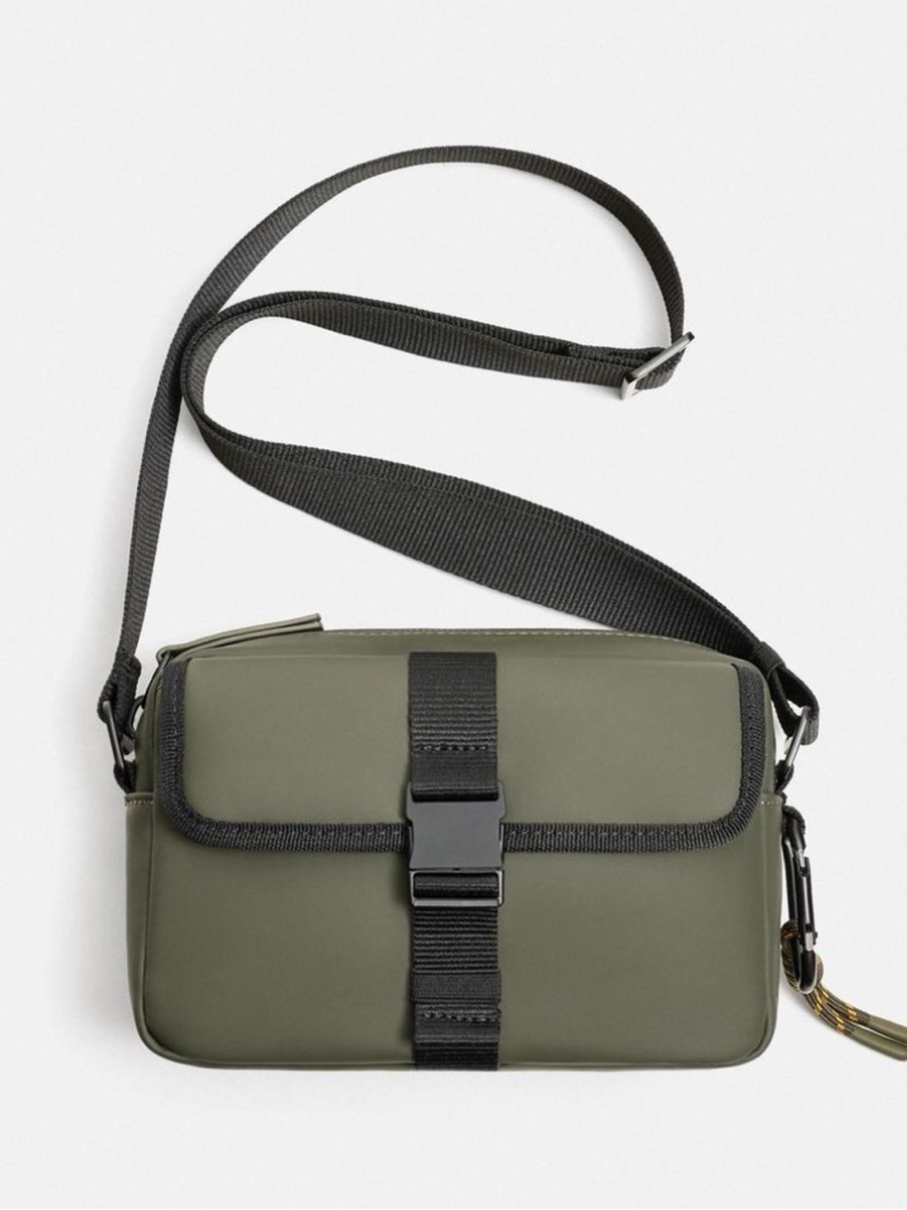 NWT ZARA Rubberised Crossbody Bag Khaki Green Unisex Crossbody Bag Adjustable - Picture 2 of 8